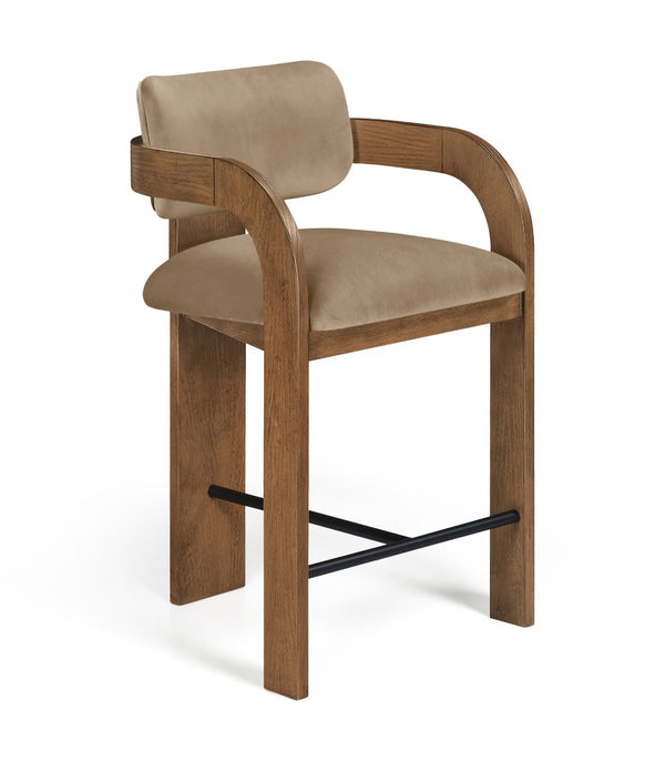Meridian Furniture Cedra Art Deco Sculpted Velvet Counter Stool with Wood Frame for Kitchen Island Seating Beige Style B 33053Beige-C