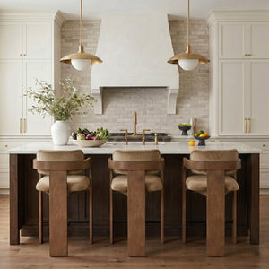 Meridian Furniture Cedra Art Deco Sculpted Velvet Counter Stool with Wood Frame for Kitchen Island Seating Beige Style B 33053Beige-C