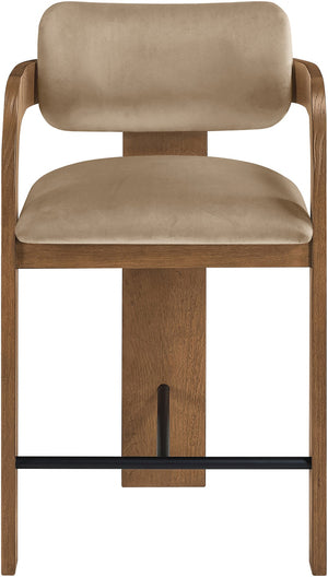 Meridian Furniture Cedra Art Deco Sculpted Velvet Counter Stool with Wood Frame for Kitchen Island Seating Beige Style B 33053Beige-C