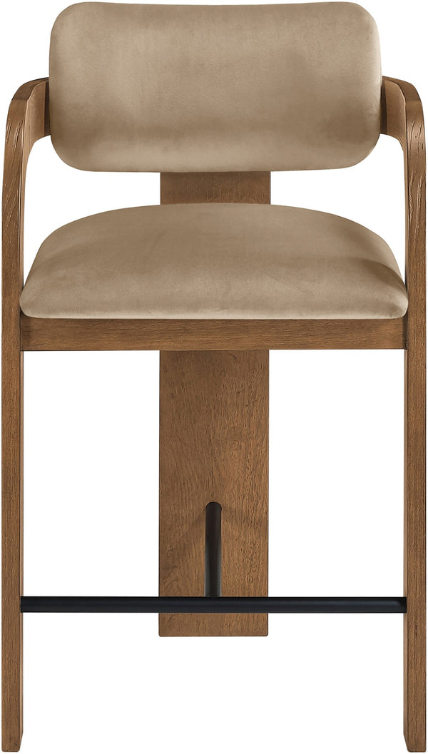 Meridian Furniture Cedra Art Deco Sculpted Velvet Counter Stool with Wood Frame for Kitchen Island Seating Beige Style B 33053Beige-C