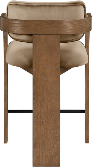 Meridian Furniture Cedra Art Deco Sculpted Velvet Counter Stool with Wood Frame for Kitchen Island Seating Beige Style B 33053Beige-C
