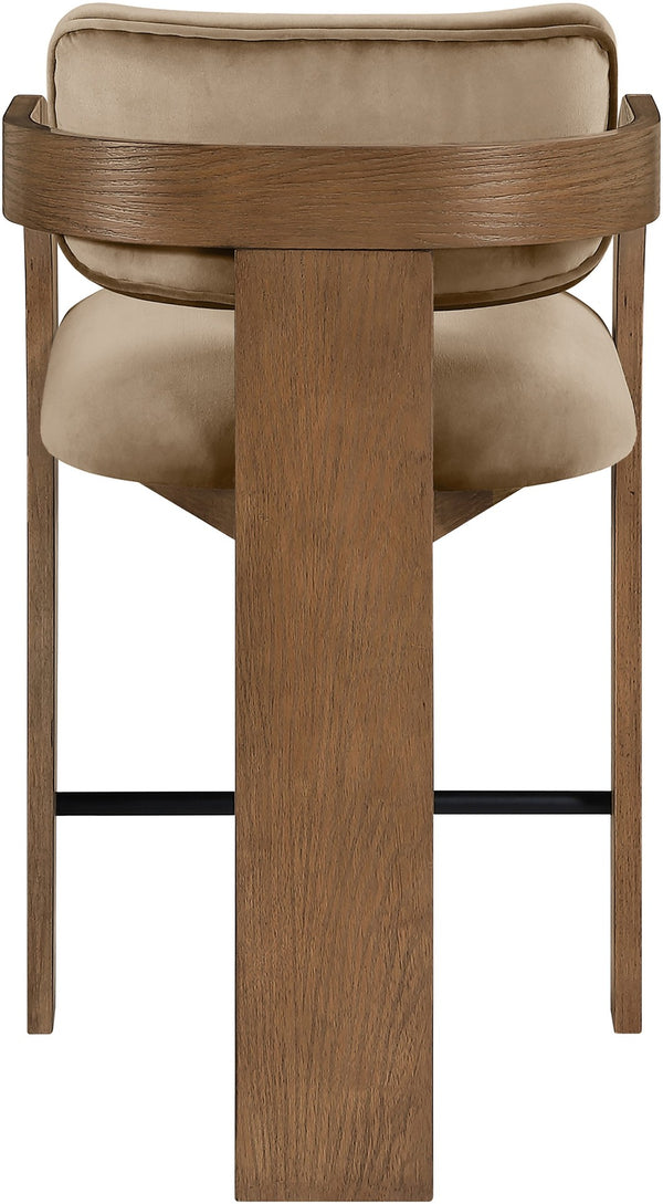 Meridian Furniture Cedra Art Deco Sculpted Velvet Counter Stool with Wood Frame for Kitchen Island Seating Beige Style B 33053Beige-C