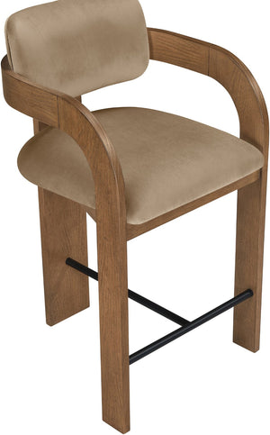 Meridian Furniture Cedra Art Deco Sculpted Velvet Counter Stool with Wood Frame for Kitchen Island Seating Beige Style B 33053Beige-C