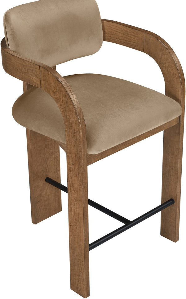Meridian Furniture Cedra Art Deco Sculpted Velvet Counter Stool with Wood Frame for Kitchen Island Seating Beige Style B 33053Beige-C