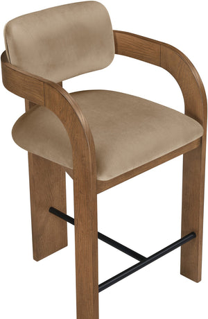 Meridian Furniture Cedra Art Deco Sculpted Velvet Counter Stool with Wood Frame for Kitchen Island Seating Beige Style B 33053Beige-C