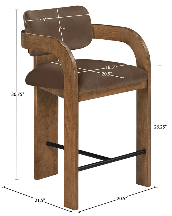 Meridian Furniture Cedra Art Deco Sculpted Velvet Counter Stool with Wood Frame for Kitchen Island Seating Brown Style B 33053Brown-C