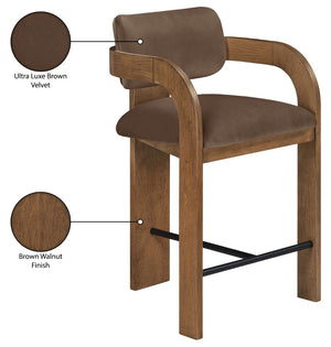 Meridian Furniture Cedra Art Deco Sculpted Velvet Counter Stool with Wood Frame for Kitchen Island Seating Brown Style B 33053Brown-C