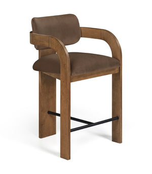 Meridian Furniture Cedra Art Deco Sculpted Velvet Counter Stool with Wood Frame for Kitchen Island Seating Brown Style B 33053Brown-C