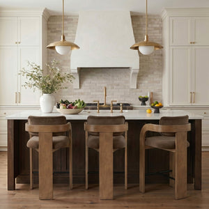 Meridian Furniture Cedra Art Deco Sculpted Velvet Counter Stool with Wood Frame for Kitchen Island Seating Brown Style B 33053Brown-C