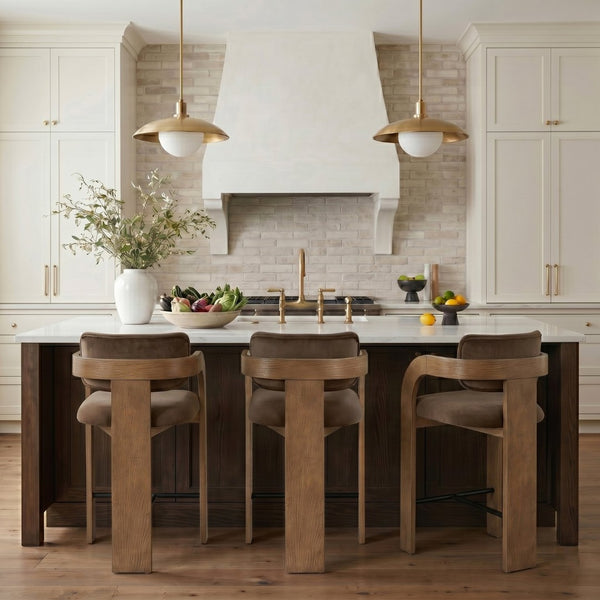 Meridian Furniture Cedra Art Deco Sculpted Velvet Counter Stool with Wood Frame for Kitchen Island Seating Brown Style B 33053Brown-C