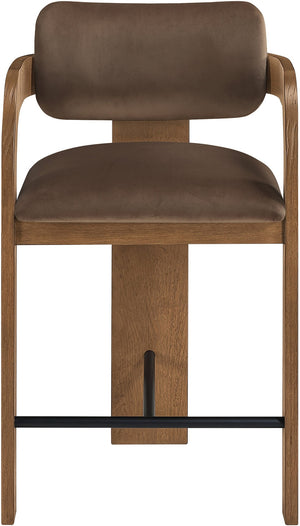 Meridian Furniture Cedra Art Deco Sculpted Velvet Counter Stool with Wood Frame for Kitchen Island Seating Brown Style B 33053Brown-C