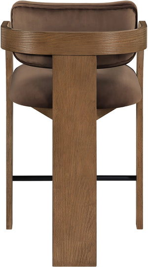 Meridian Furniture Cedra Art Deco Sculpted Velvet Counter Stool with Wood Frame for Kitchen Island Seating Brown Style B 33053Brown-C