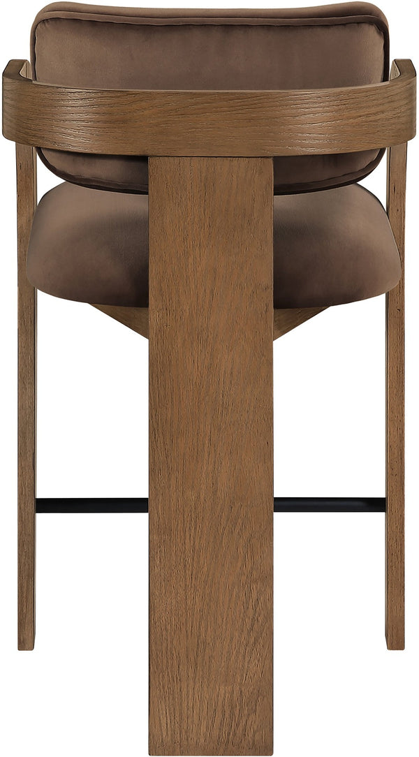 Meridian Furniture Cedra Art Deco Sculpted Velvet Counter Stool with Wood Frame for Kitchen Island Seating Brown Style B 33053Brown-C