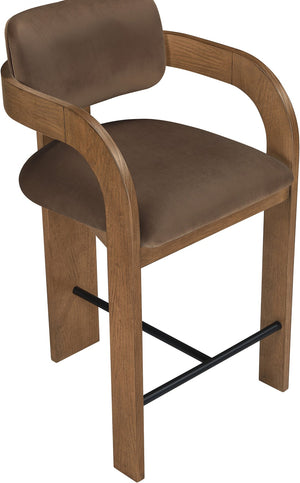 Meridian Furniture Cedra Art Deco Sculpted Velvet Counter Stool with Wood Frame for Kitchen Island Seating Brown Style B 33053Brown-C