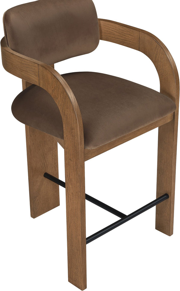 Meridian Furniture Cedra Art Deco Sculpted Velvet Counter Stool with Wood Frame for Kitchen Island Seating Brown Style B 33053Brown-C