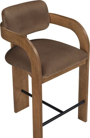 Meridian Furniture Cedra Art Deco Sculpted Velvet Counter Stool with Wood Frame for Kitchen Island Seating Brown Style B 33053Brown-C