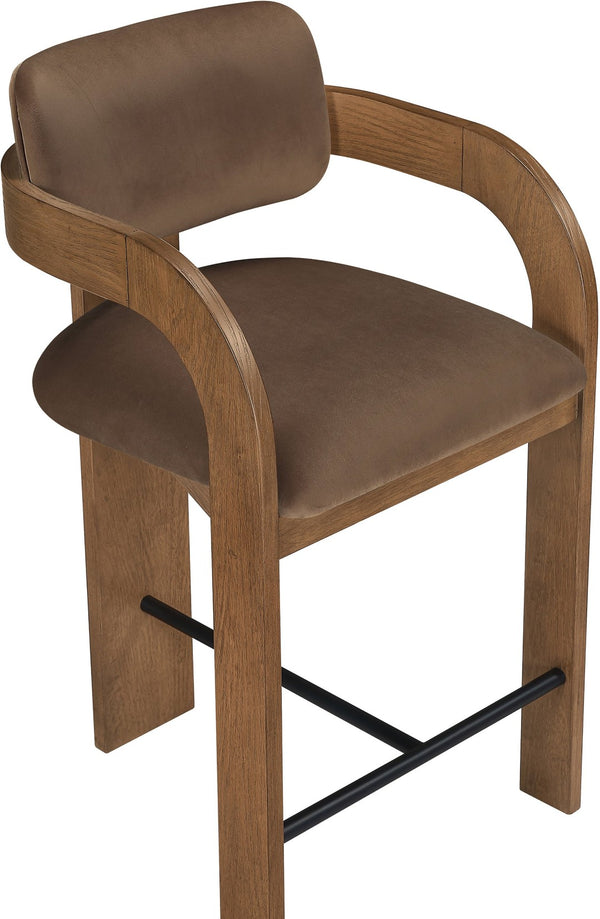 Meridian Furniture Cedra Art Deco Sculpted Velvet Counter Stool with Wood Frame for Kitchen Island Seating Brown Style B 33053Brown-C