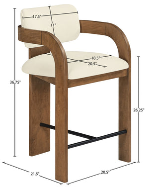 Meridian Furniture Cedra Art Deco Sculpted Velvet Counter Stool with Wood Frame for Kitchen Island Seating Cream Style B 33053Cream-C