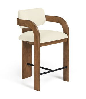 Meridian Furniture Cedra Art Deco Sculpted Velvet Counter Stool with Wood Frame for Kitchen Island Seating Cream Style B 33053Cream-C