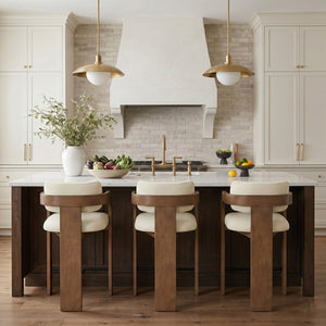 Meridian Furniture Cedra Art Deco Sculpted Velvet Counter Stool with Wood Frame for Kitchen Island Seating Cream Style B 33053Cream-C