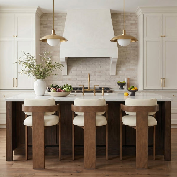 Meridian Furniture Cedra Art Deco Sculpted Velvet Counter Stool with Wood Frame for Kitchen Island Seating Cream Style B 33053Cream-C