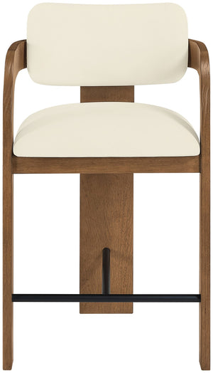 Meridian Furniture Cedra Art Deco Sculpted Velvet Counter Stool with Wood Frame for Kitchen Island Seating Cream Style B 33053Cream-C
