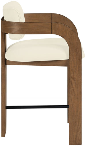 Meridian Furniture Cedra Art Deco Sculpted Velvet Counter Stool with Wood Frame for Kitchen Island Seating Cream Style B 33053Cream-C