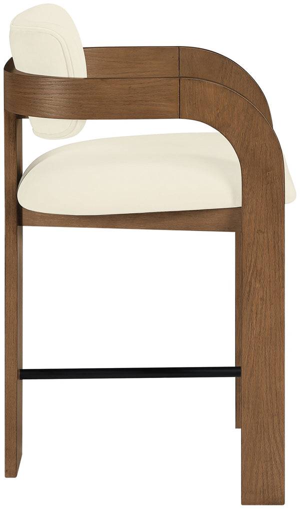 Meridian Furniture Cedra Art Deco Sculpted Velvet Counter Stool with Wood Frame for Kitchen Island Seating Cream Style B 33053Cream-C