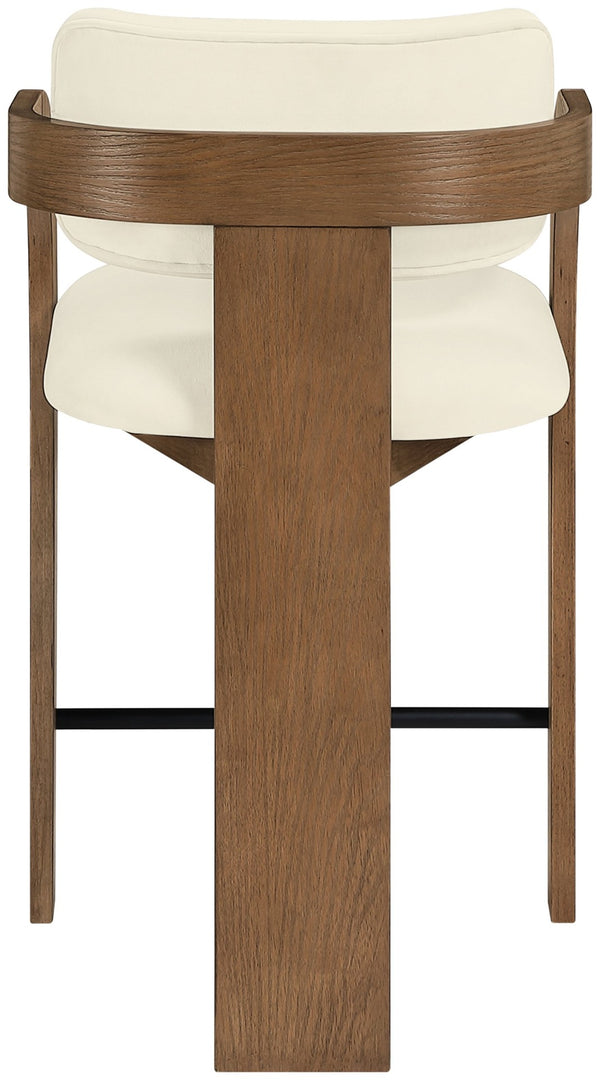 Meridian Furniture Cedra Art Deco Sculpted Velvet Counter Stool with Wood Frame for Kitchen Island Seating Cream Style B 33053Cream-C