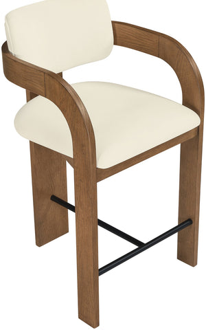 Meridian Furniture Cedra Art Deco Sculpted Velvet Counter Stool with Wood Frame for Kitchen Island Seating Cream Style B 33053Cream-C