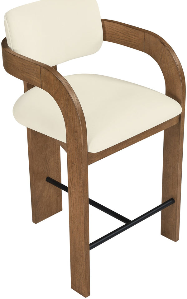 Meridian Furniture Cedra Art Deco Sculpted Velvet Counter Stool with Wood Frame for Kitchen Island Seating Cream Style B 33053Cream-C