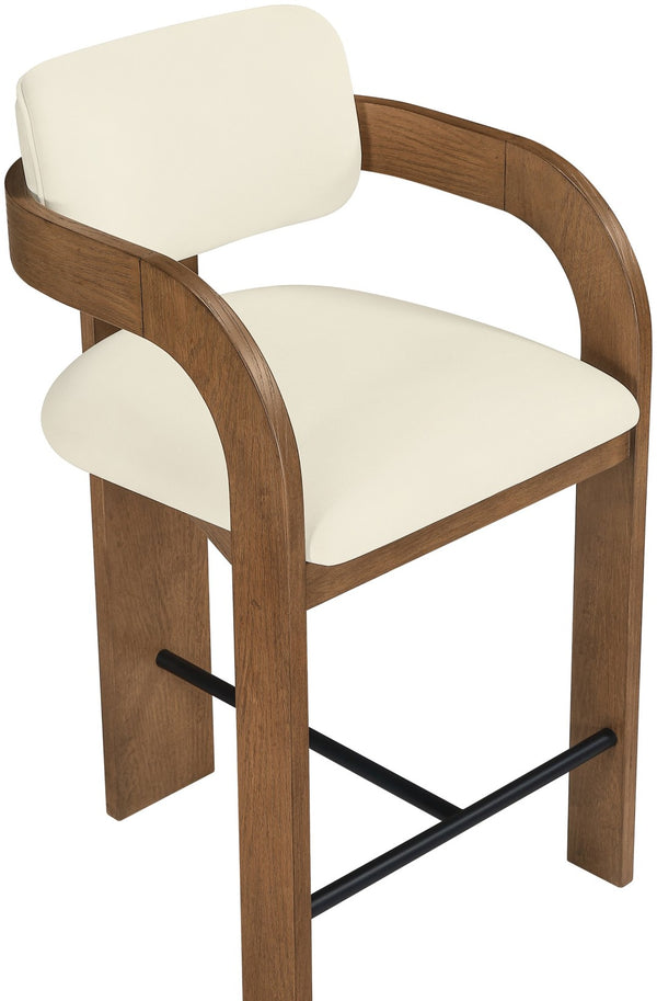 Meridian Furniture Cedra Art Deco Sculpted Velvet Counter Stool with Wood Frame for Kitchen Island Seating Cream Style B 33053Cream-C