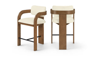 Meridian Furniture Cedra Art Deco Sculpted Velvet Counter Stool with Wood Frame for Kitchen Island Seating Cream Style B 33053Cream-C