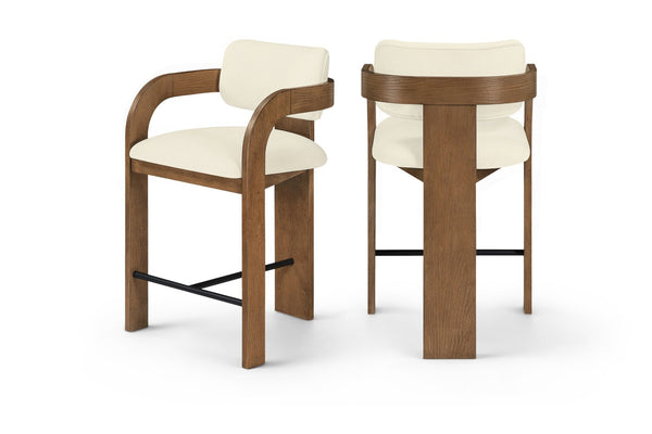 Meridian Furniture Cedra Art Deco Sculpted Velvet Counter Stool with Wood Frame for Kitchen Island Seating Cream Style B 33053Cream-C
