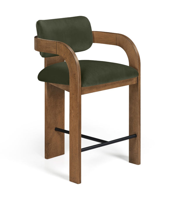 Meridian Furniture Cedra Art Deco Sculpted Velvet Counter Stool with Wood Frame for Kitchen Island Seating Green Style B 33053Green-C