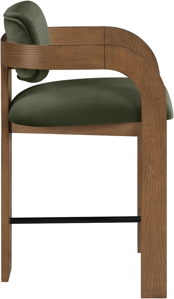 Meridian Furniture Cedra Art Deco Sculpted Velvet Counter Stool with Wood Frame for Kitchen Island Seating Green Style B 33053Green-C