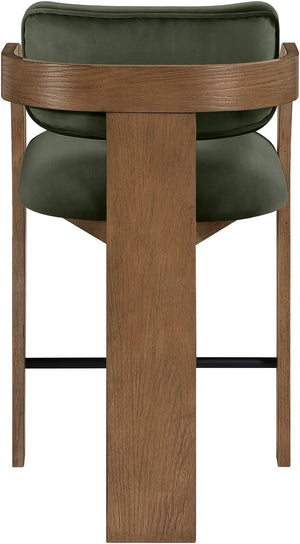 Meridian Furniture Cedra Art Deco Sculpted Velvet Counter Stool with Wood Frame for Kitchen Island Seating Green Style B 33053Green-C