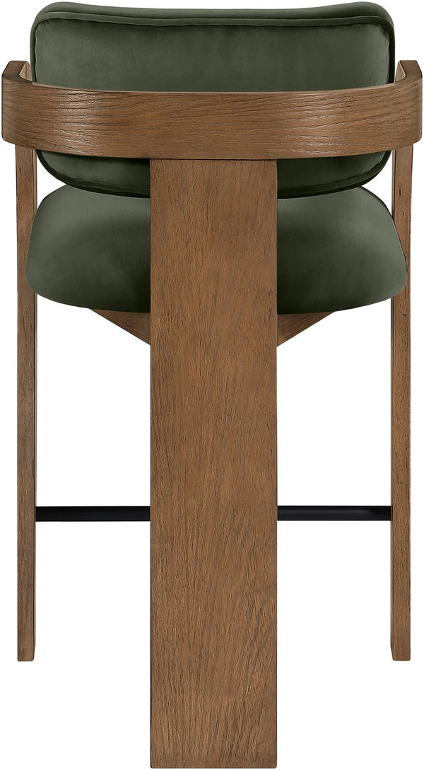 Meridian Furniture Cedra Art Deco Sculpted Velvet Counter Stool with Wood Frame for Kitchen Island Seating Green Style B 33053Green-C