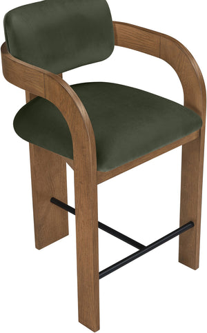Meridian Furniture Cedra Art Deco Sculpted Velvet Counter Stool with Wood Frame for Kitchen Island Seating Green Style B 33053Green-C