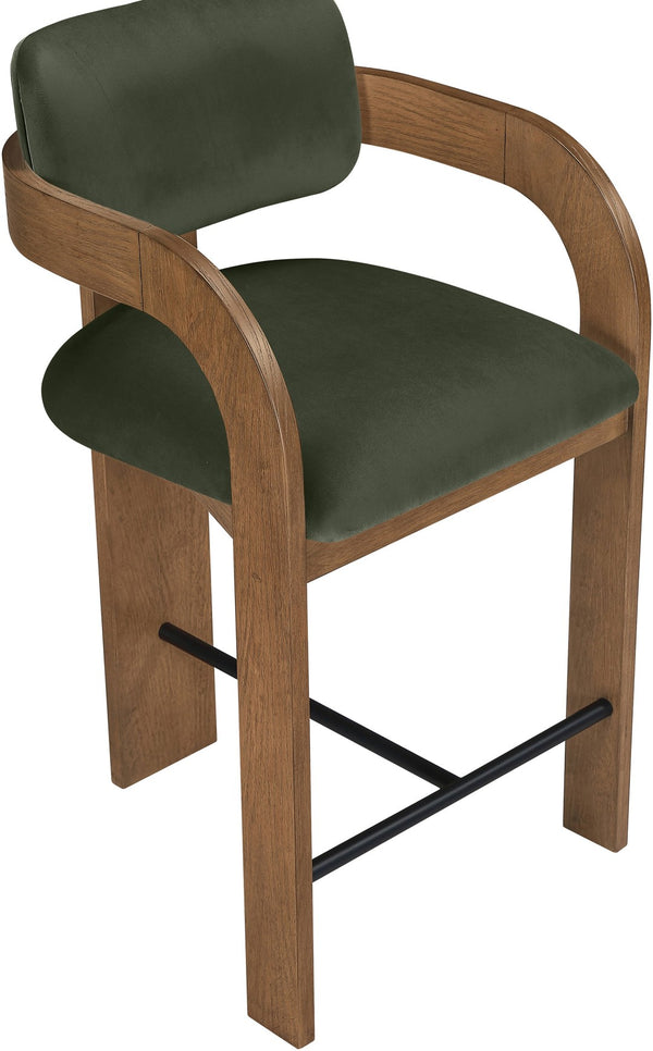 Meridian Furniture Cedra Art Deco Sculpted Velvet Counter Stool with Wood Frame for Kitchen Island Seating Green Style B 33053Green-C