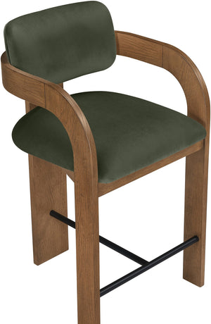 Meridian Furniture Cedra Art Deco Sculpted Velvet Counter Stool with Wood Frame for Kitchen Island Seating Green Style B 33053Green-C