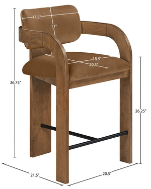 Meridian Furniture Cedra Art Deco Sculpted Velvet Counter Stool with Wood Frame for Kitchen Island Seating Saddle Style B 33053Saddle-C