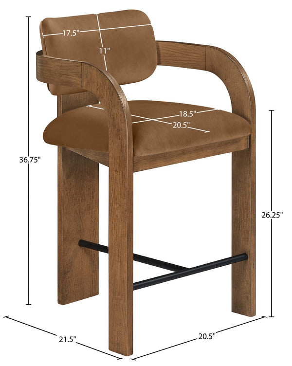 Meridian Furniture Cedra Art Deco Sculpted Velvet Counter Stool with Wood Frame for Kitchen Island Seating Saddle Style B 33053Saddle-C