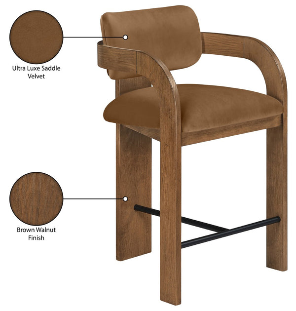 Meridian Furniture Cedra Art Deco Sculpted Velvet Counter Stool with Wood Frame for Kitchen Island Seating Saddle Style B 33053Saddle-C