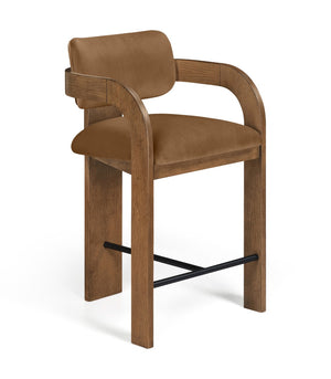 Meridian Furniture Cedra Art Deco Sculpted Velvet Counter Stool with Wood Frame for Kitchen Island Seating Saddle Style B 33053Saddle-C