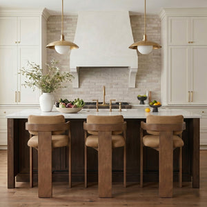 Meridian Furniture Cedra Art Deco Sculpted Velvet Counter Stool with Wood Frame for Kitchen Island Seating Saddle Style B 33053Saddle-C