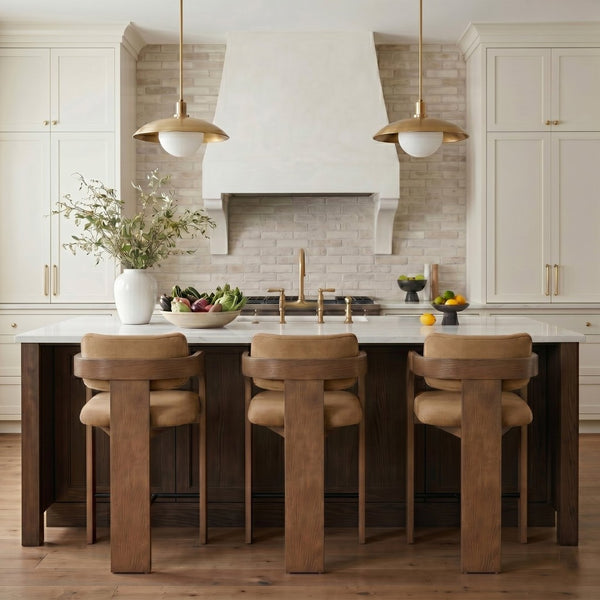 Meridian Furniture Cedra Art Deco Sculpted Velvet Counter Stool with Wood Frame for Kitchen Island Seating Saddle Style B 33053Saddle-C