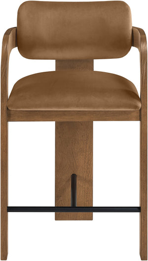 Meridian Furniture Cedra Art Deco Sculpted Velvet Counter Stool with Wood Frame for Kitchen Island Seating Saddle Style B 33053Saddle-C