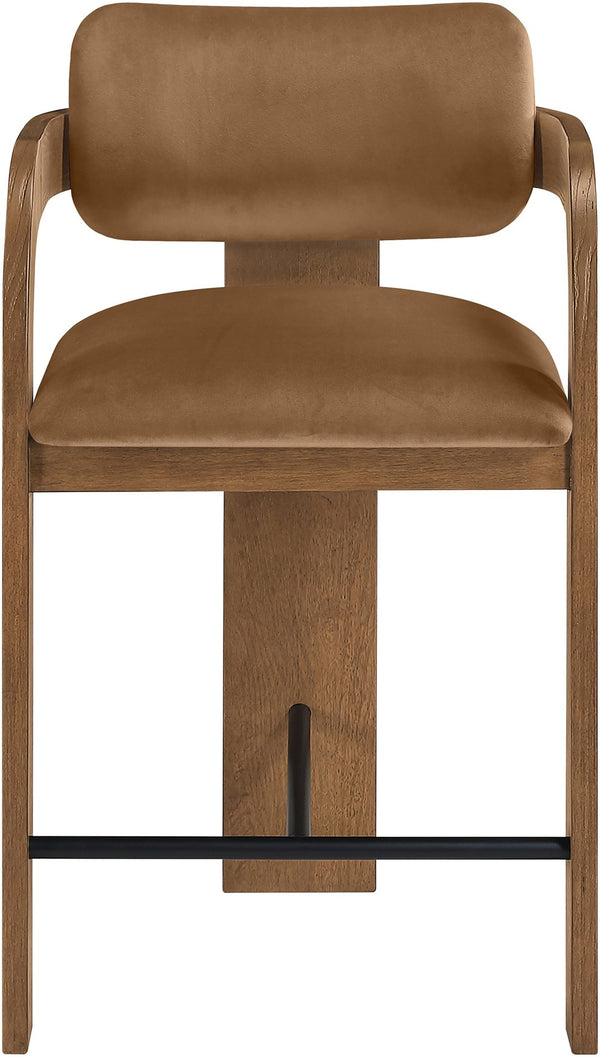 Meridian Furniture Cedra Art Deco Sculpted Velvet Counter Stool with Wood Frame for Kitchen Island Seating Saddle Style B 33053Saddle-C