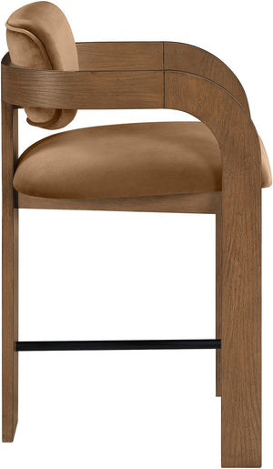 Meridian Furniture Cedra Art Deco Sculpted Velvet Counter Stool with Wood Frame for Kitchen Island Seating Saddle Style B 33053Saddle-C